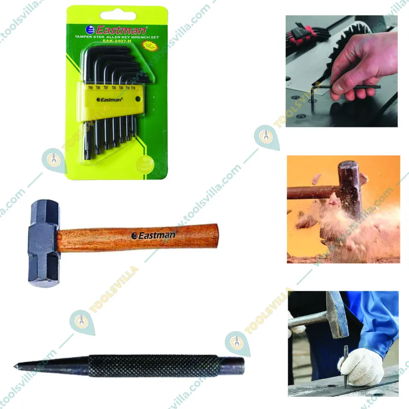 Eastman Hand Tools Combo Pack : Auto Black Center Punch (E-3007), 1800 Gms Sledge Hammer (E-2440) & 7 Pcs Temper Star Allen Key Set (EAK-2407H)